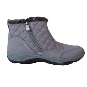 Easy Spirit Womens Vance Ankle Booties 9.5 Gray Quilted Side Zip Faux Fur Winter